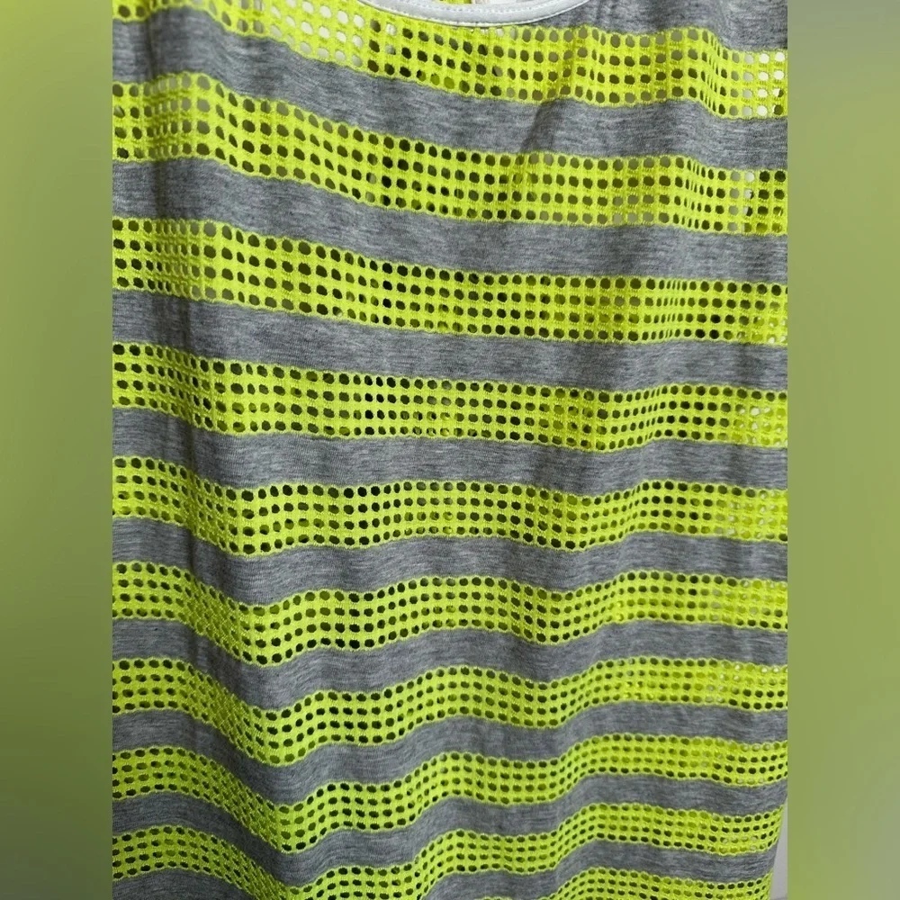 Nike Neon Yellow and Gray Striped Top